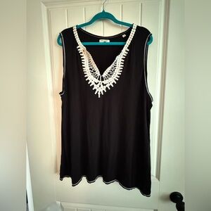 Max Studio Black Tank Top with White Lace Accent